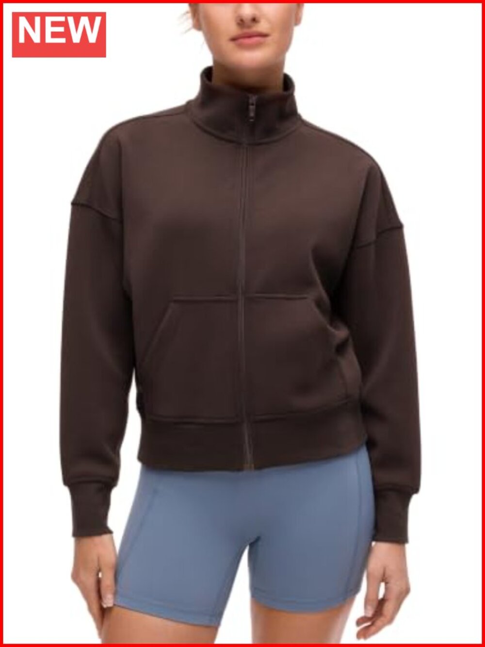 CRZ YOGA SoftAura Full Zip Sweatshirt Mock Neck Waist Length Activewear